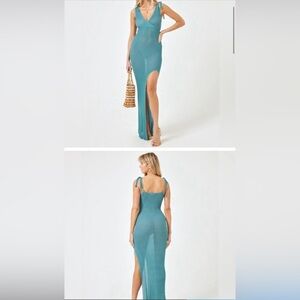 NWT L*Space Kihei Dress knit Tie Straps Coverup in Teal